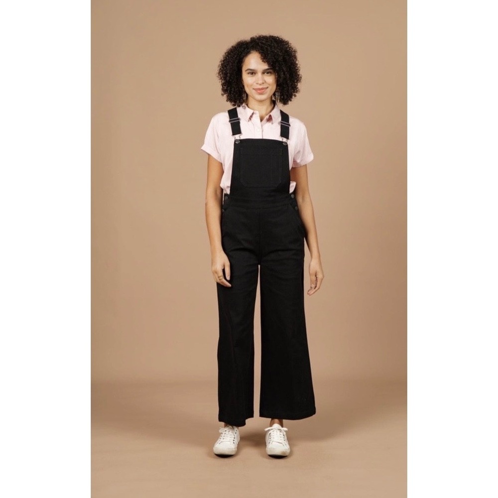 Bridge & Burn Black Wide Leg Overalls Cottonโ Stretch Bib Dungarees Size 25